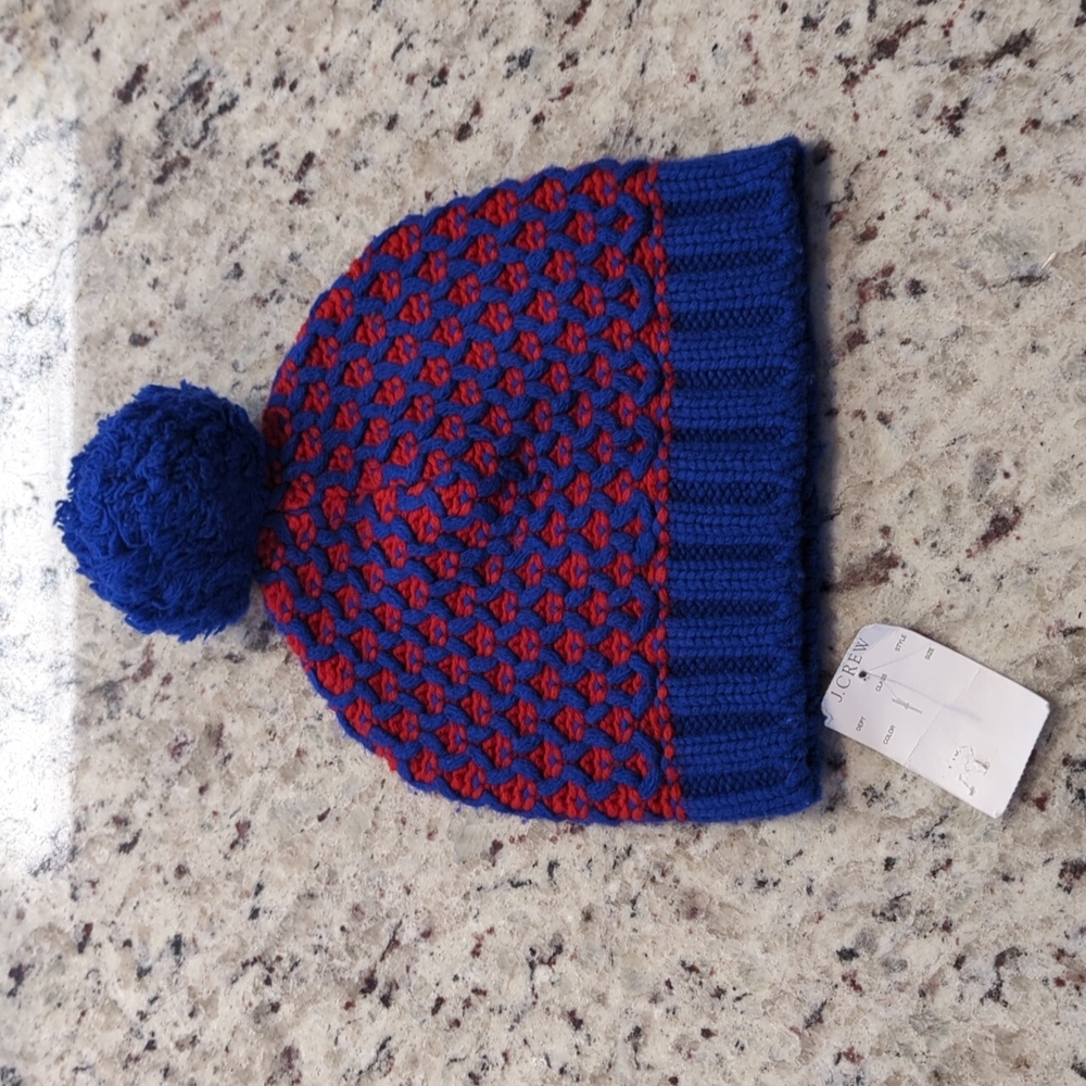 J. Crew Beanie Blue and Red Pom Hat